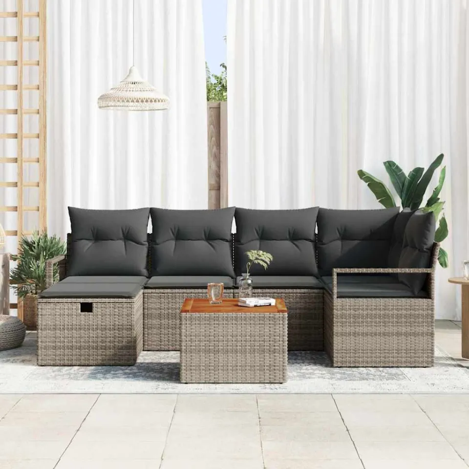 vidaXL Tuin Sofa Set 7 st Grijs Poly riet, foto 3