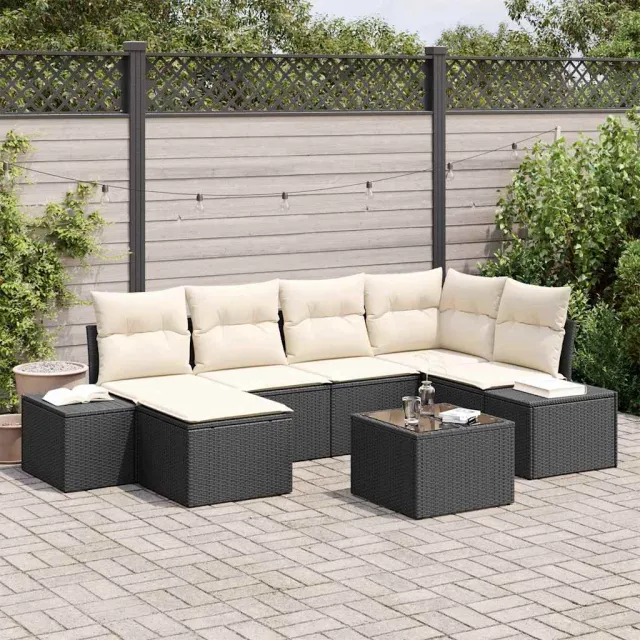 vidaXL Tuin Sofa Set 6 st Zwart en Crème poly rattan, foto 2
