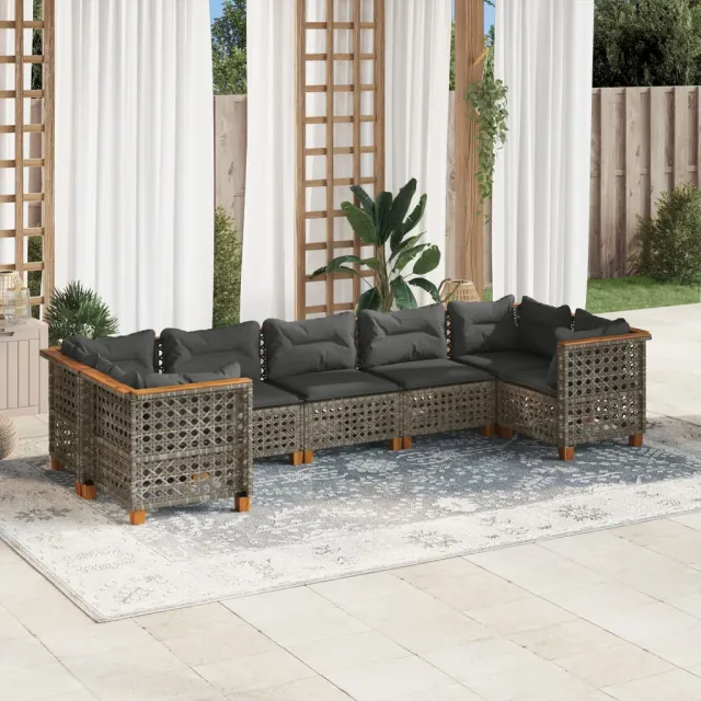 vidaXL 7-delige Loungeset met kussens poly rattan grijs, foto 2