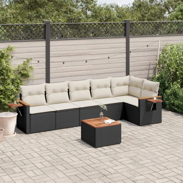 vidaXL 7-delige Loungeset met kussens poly rattan zwart, foto 2