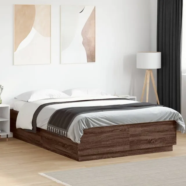 vidaXL Bedframe met LED-verlichting bruin eikenkleurig 150x200 cm
