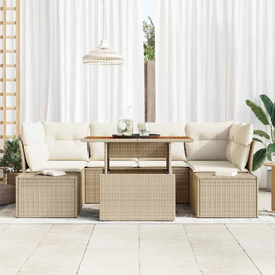 vidaXL Tuin Sofa Set 7 st Beige Poly riet, foto 3