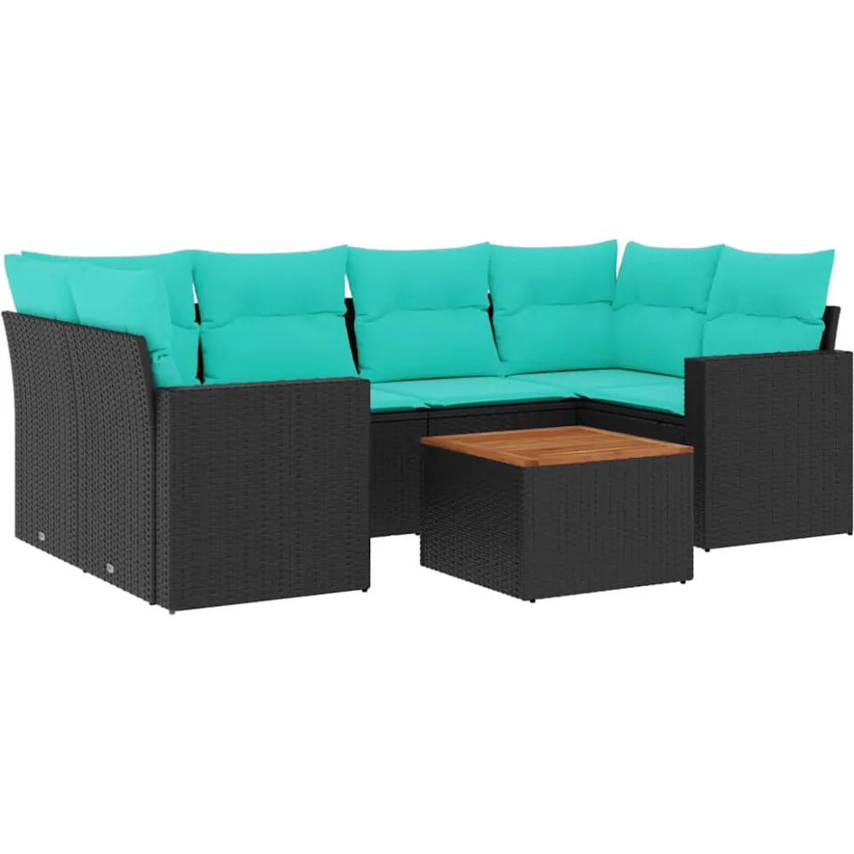vidaXL 7-delige Loungeset met kussens poly rattan zwart, foto 3