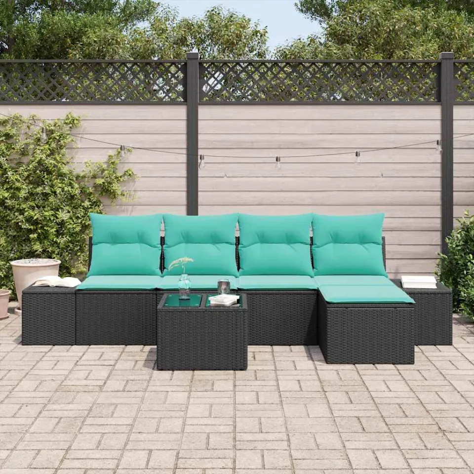 vidaXL Tuin Sofa Set 5 st Zwart en Turquoise poly rattan, foto 3