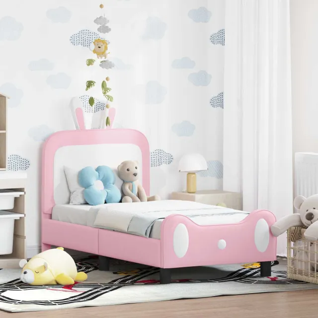 vidaXL Peuterbedframe met hoofdbord Roze 70 x 140 cm PU