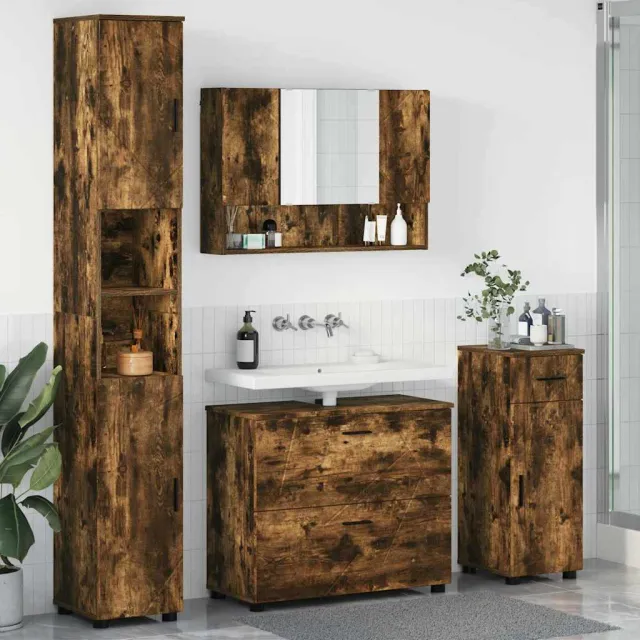 vidaXL Badkamermeubelset 4 st Gerookt eiken Geperst Hout en Metaal, foto 2