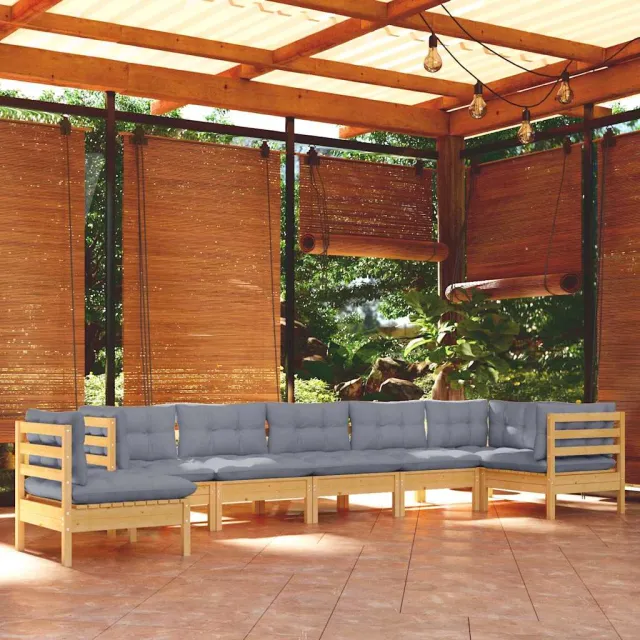 vidaXL 8-delige Loungeset met grijze kussens massief grenenhout grijs, foto 2