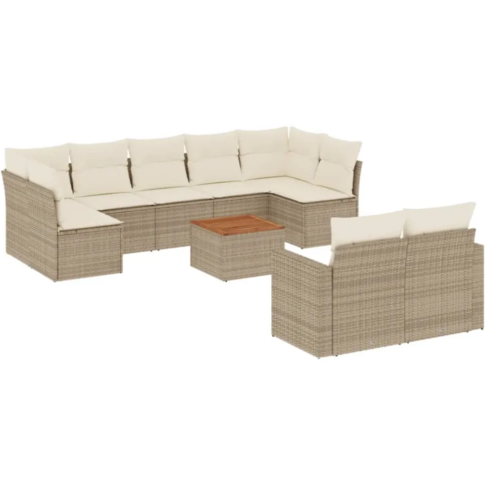 vidaXL 10-delige Loungeset met kussens poly rattan beige, foto 3