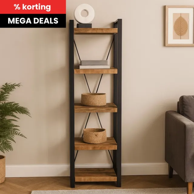 Mahom Mangohouten Boekenkast Britt 55 cm Mahom Industrieel - Vitrinekast van Mangohout & Metaal - Industriële Buffetkast Bruin