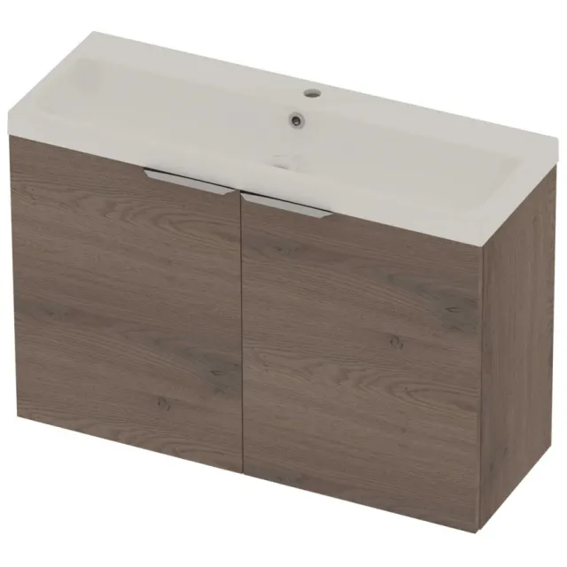 Basic-Line Pretty 36 Badmeubelset Polystone 1 Kraangat Voor Grepen 100x36x70 cm Dusk Oak Glans Wit