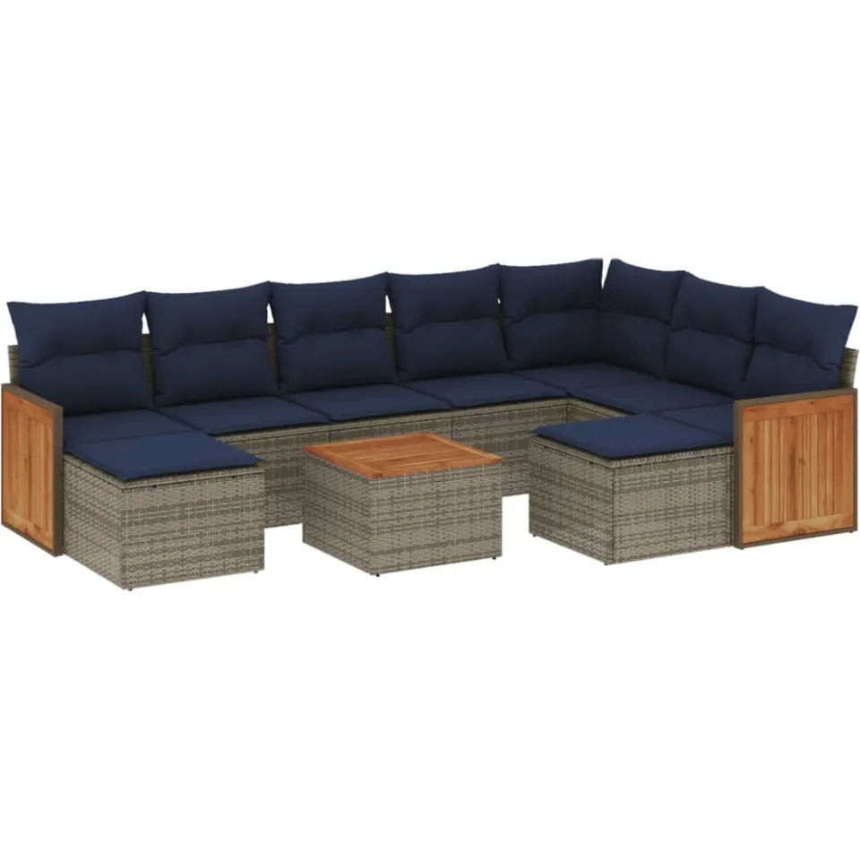 vidaXL 10-delige tuinbankset met kussens, grijs polyrotan, foto 3