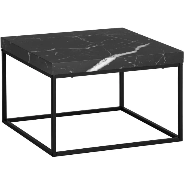 Ervesto Salontafel 60x60x38 cm Zwarte salontafel in marmerlook Modern, Design Woonkamertafel Vierkant, Lounge salontafel, Salontafel Metalen poten Klein