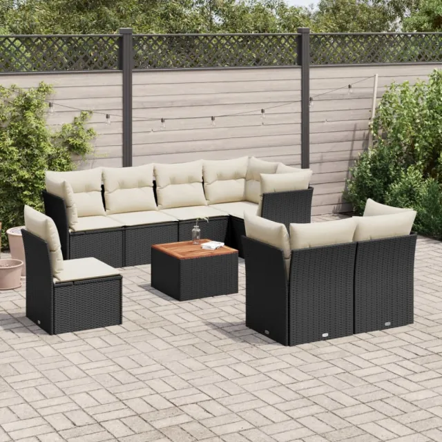 vidaXL 9-delige Loungeset met kussens poly rattan zwart, foto 2