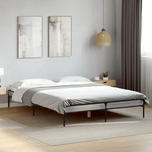 vidaXL Bedframe bewerkt hout metaal grijs sonoma eiken 140x200 cm