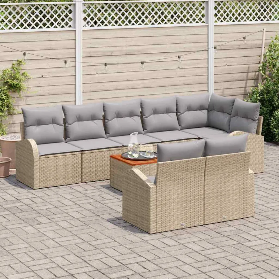 vidaXL Tuinbankenset 9 st Beige poly rattan