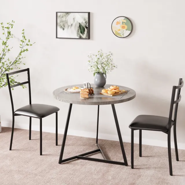 Triumpunpre Eettafel Stoel Set 3-delig - 80x80x75cm - Ronde Tafel met Metalen Frame - 2 Beklede Stoelen - Compact voor Eetkamer Woonkamer en Appartement - Grijs