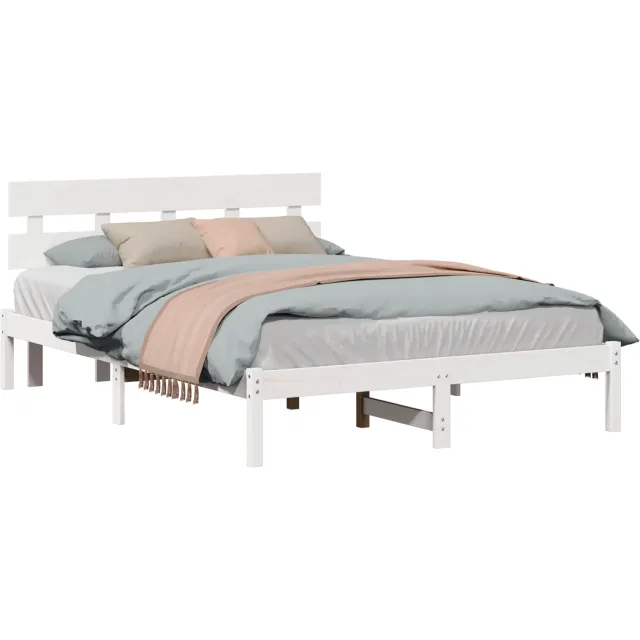 vidaXL Bedframe met hoofdeinde Bruin 140 x 200 cm Massief grenenhout Wit