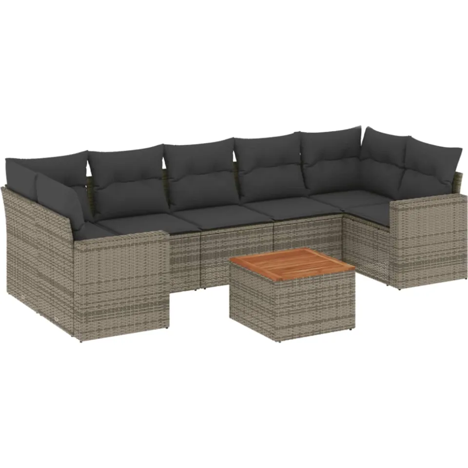 vidaXL 8-delige Loungeset met kussens poly rattan grijs
