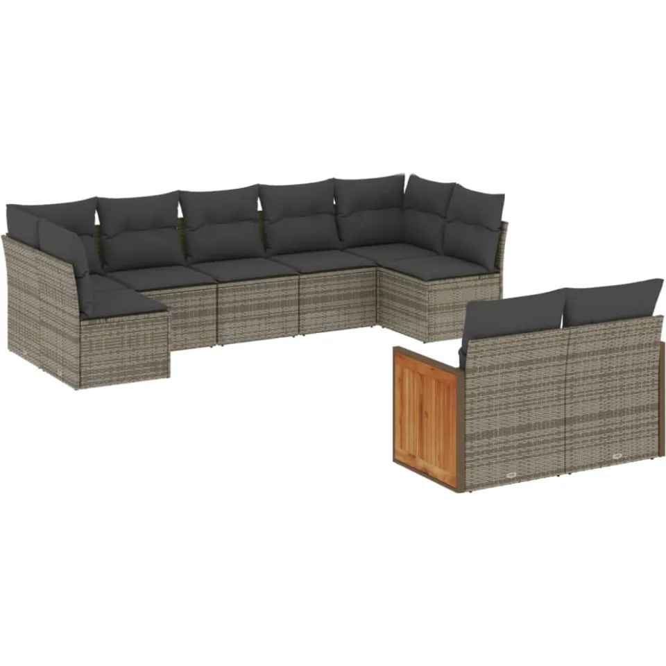 vidaXL 9-delige Loungeset met kussens poly rattan grijs, foto 3