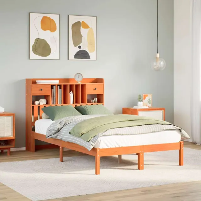 vidaXL Bed met boekenkast zonder matras grenenhout wasbruin 135x190 cm bruin