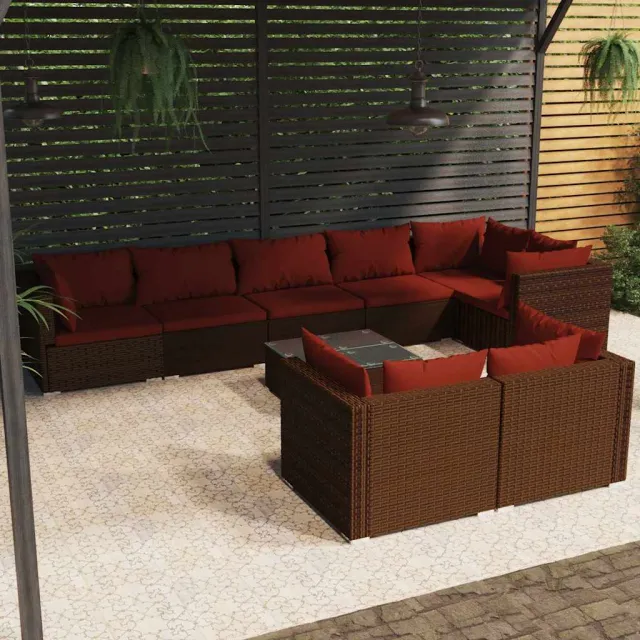 vidaXL 9-delige Loungeset met kussens poly rattan bruin, foto 2
