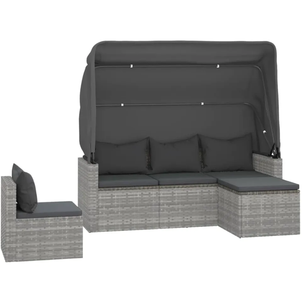 vidaXL 4-delige Loungeset met kussens poly rattan grijs