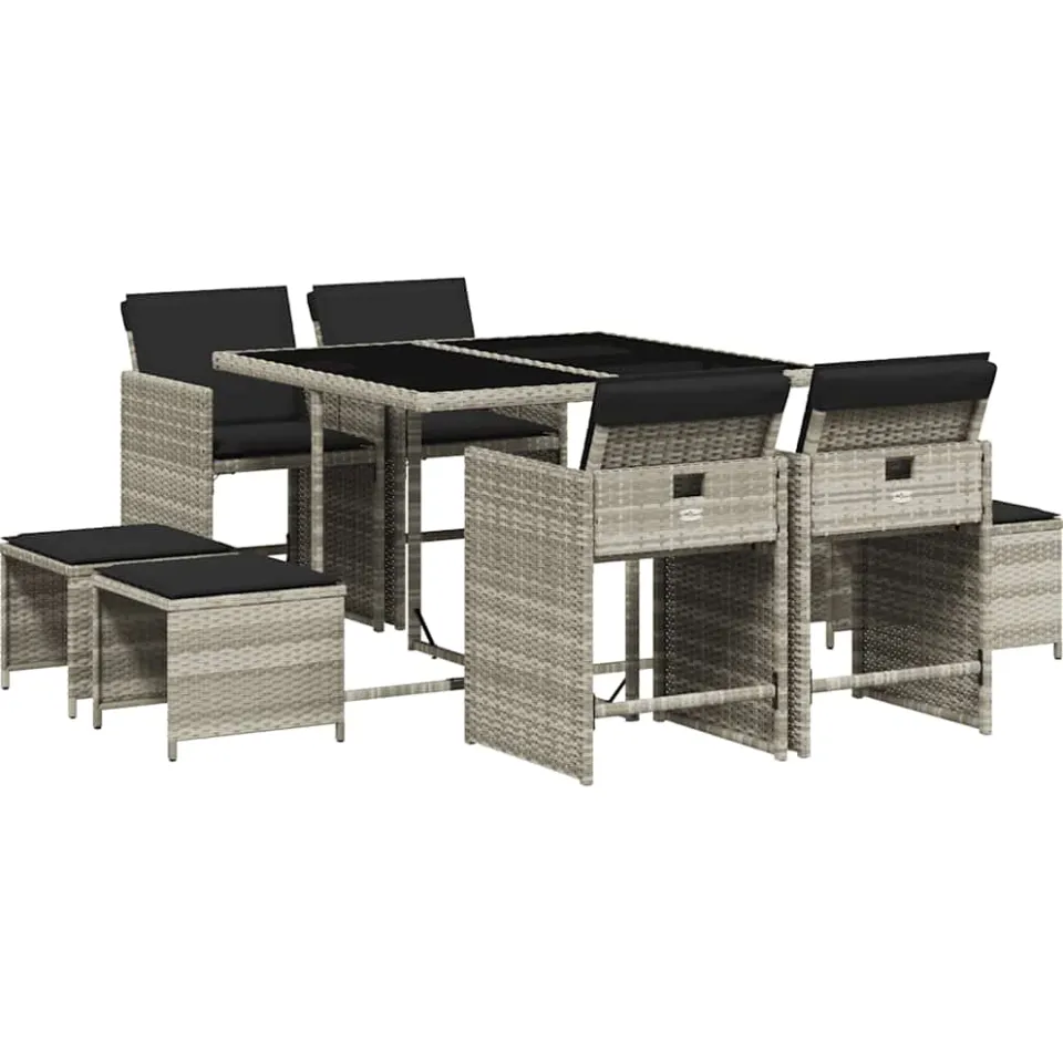 vidaXL 9-delige Tuinset met kussens poly rattan lichtgrijs