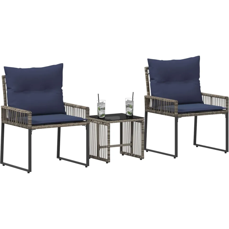vidaXL Buitenmeubelset 7 st Grijs en Marineblauw poly rattan