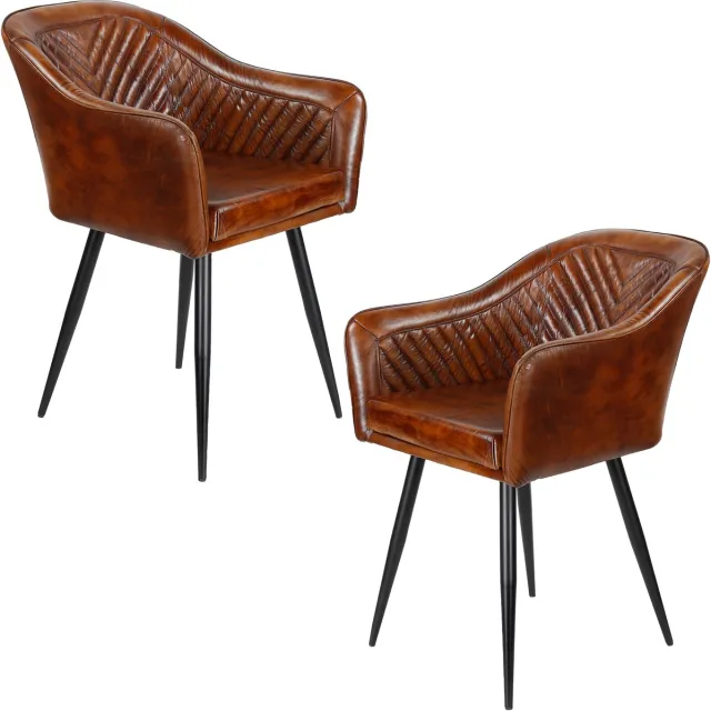 Casa Moro Leren fauteuil bruin – armstoel van echt leer - Eetkamerstoel Ledersessel Braun