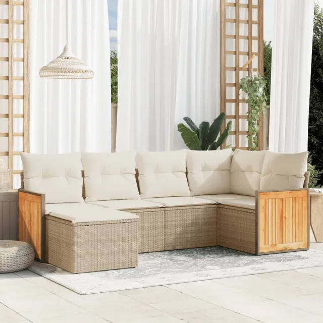 vidaXL 6-delige Loungeset met kussens poly rattan beige, foto 2