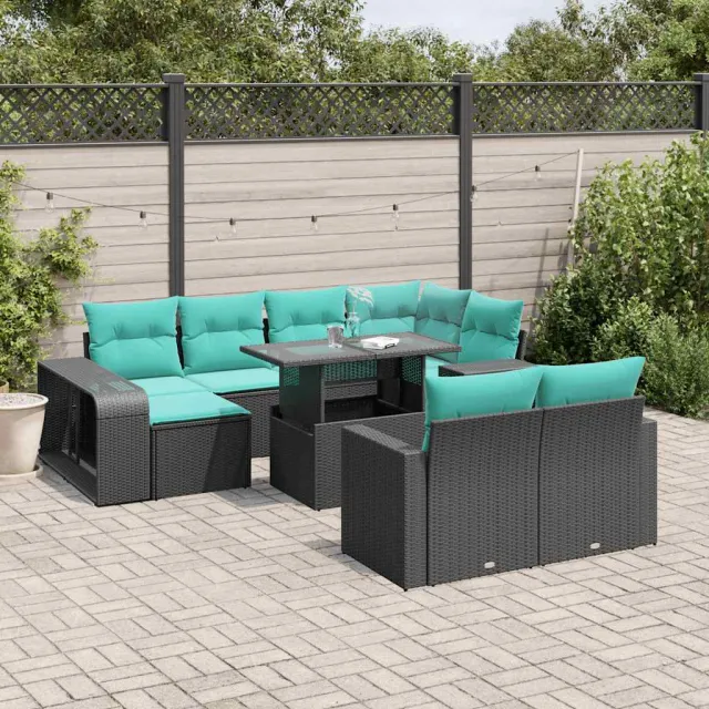vidaXL 11-delige tuinbankset met kussens, zwart polyrotan, foto 2