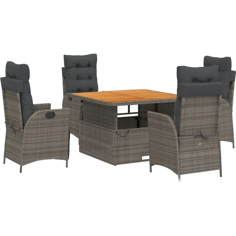 vidaXL 5-delige Tuinset met kussens poly rattan grijs