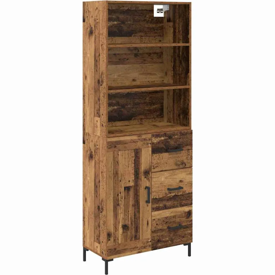 vidaXL Hoge kast Oudhout 69,5 x 34 x 180 cm Bewerkt hout bruin, foto 3