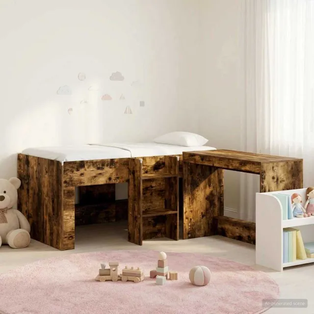 vidaXL Hoge Bed Frame met Bureau voor Kinderen 2 st Gerookt eiken Bruin