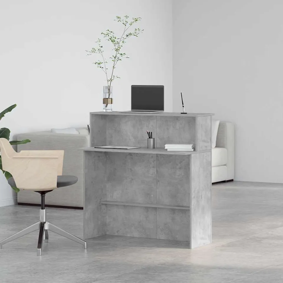 vidaXL Receptiebalie 100x50x103,5 cm bewerkt hout betongrijs grijs, foto 4
