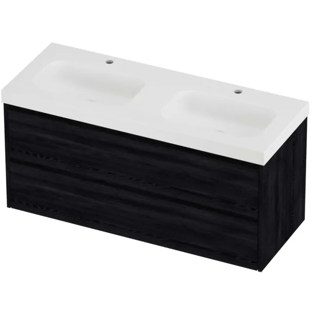 Proline Haga Badmeubelset Polystone Mezza 2 Gaten 120x46x58 cm Mat White Black Oak Eiken