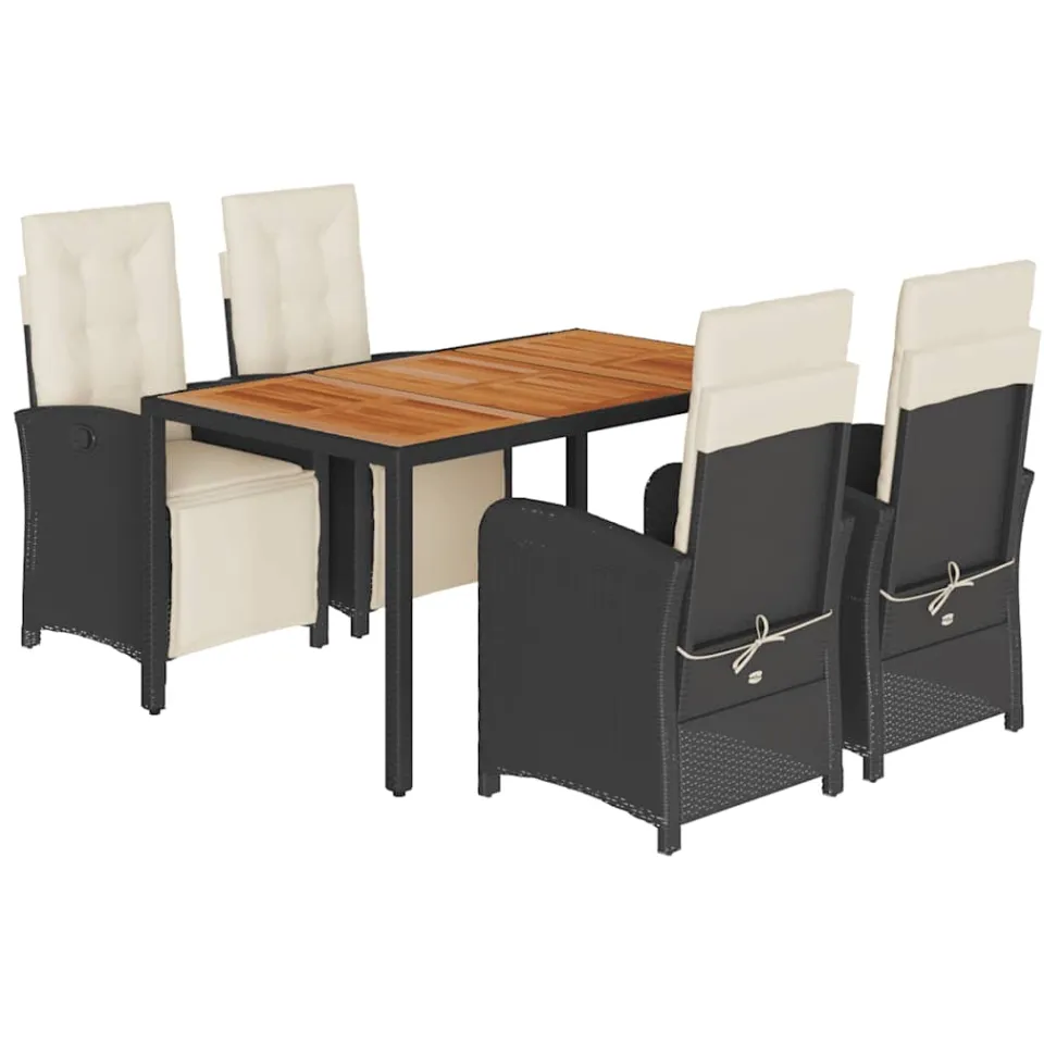 vidaXL 5-delige Tuinset met kussens poly rattan zwart, foto 3