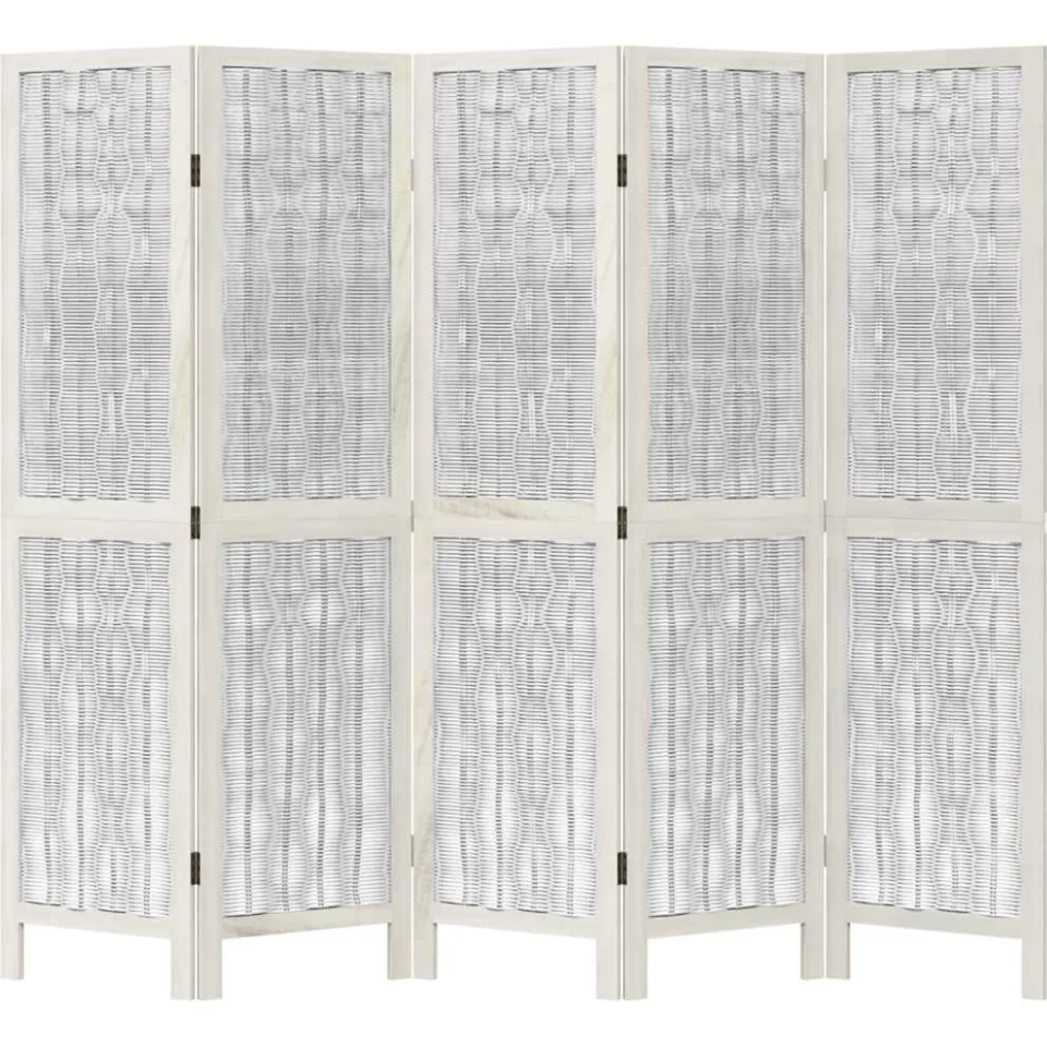 vidaXL Kamerscherm met 5 panelen massief paulowniahout wit, foto 4