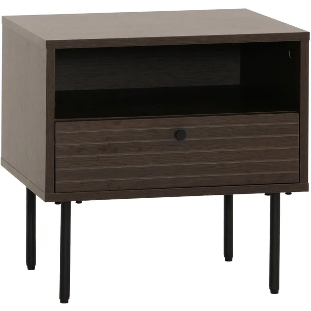 MCW Nachtkastje MCW-N78, nachtkastje, lade, Scandinavische stijl metaal hout melamine MVG 50x40x50cm ~ donkerbruin