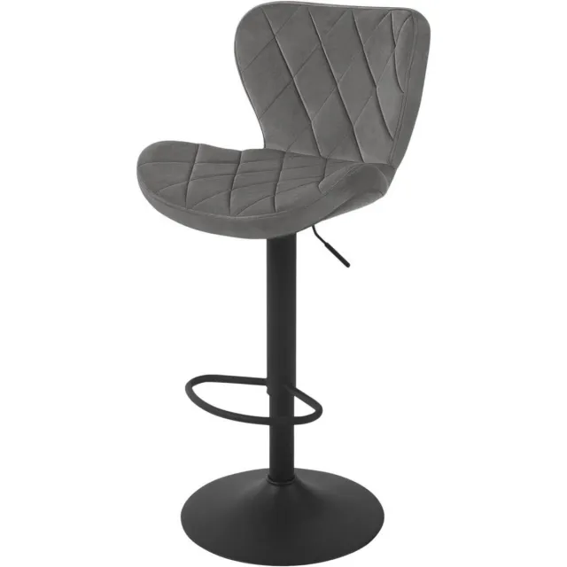 In And Outdoormatch Barkruk In Hoogte Verstelbaar - 360° Draaibaar - Fluweel - Donkergrijs - Met Rugleuning & Voetsteun - Ergonomisch Design - Voor Bar, Bistro, Keuken of Eetkamer - Stabiel & Comfortabel