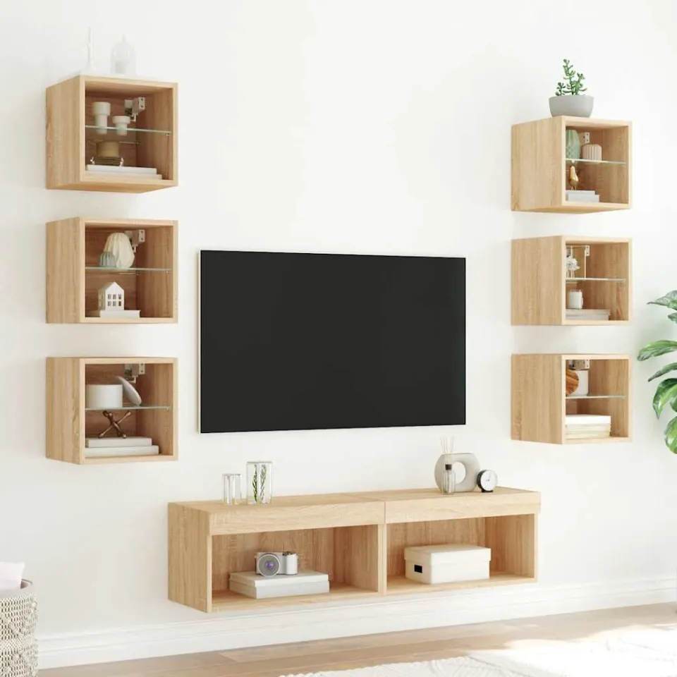 vidaXL 8-delige Tv-wandmeubelset met LED bewerkt hout sonoma eiken, foto 2