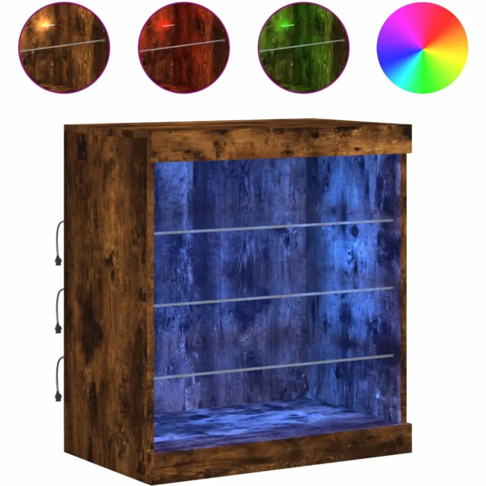 vidaXL Dressoir met LED-verlichting 60,5x37x67 cm gerookt eikenkleur, foto 4