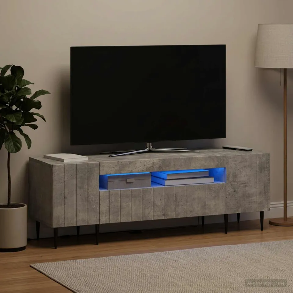 vidaXL LED tv-meubel ZWOLLE 153 x 35 x 43 cm Betongrijs Bewerkt hout grijs, foto 4