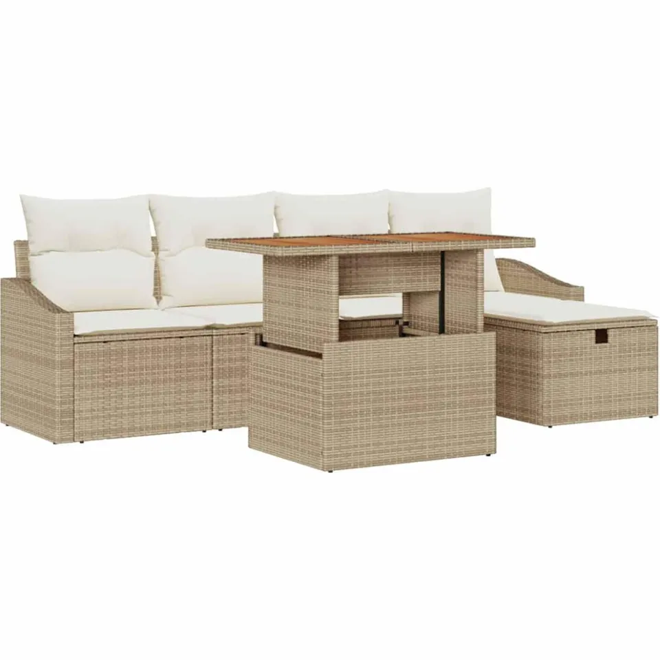 vidaXL Tuinbankenset 6 st Beige poly rattan, foto 4