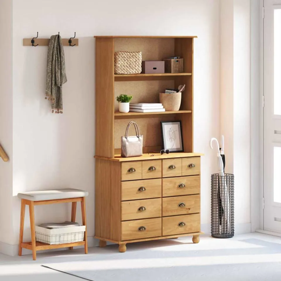 vidaXL Hutch ASKIM Honing Wax 91 x 40 x 184 cm Massief grenenhout bruin, foto 4