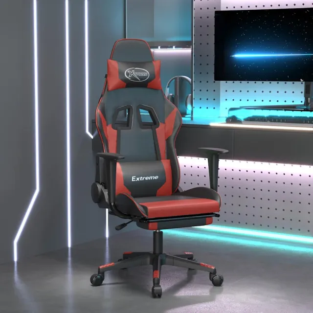 vidaXL Massage gamestoel met voetensteun kunstleer zwart en wijnrood, foto 2