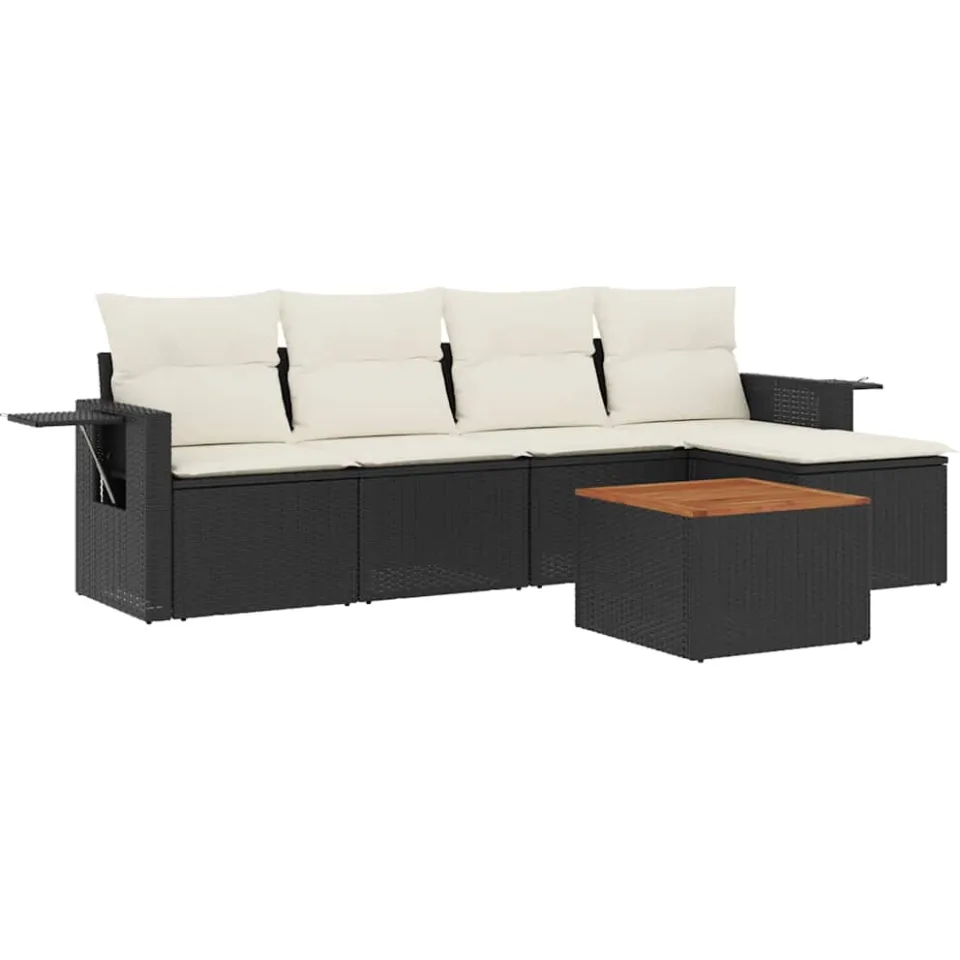 vidaXL 6-delige Loungeset met kussens poly rattan zwart, foto 3