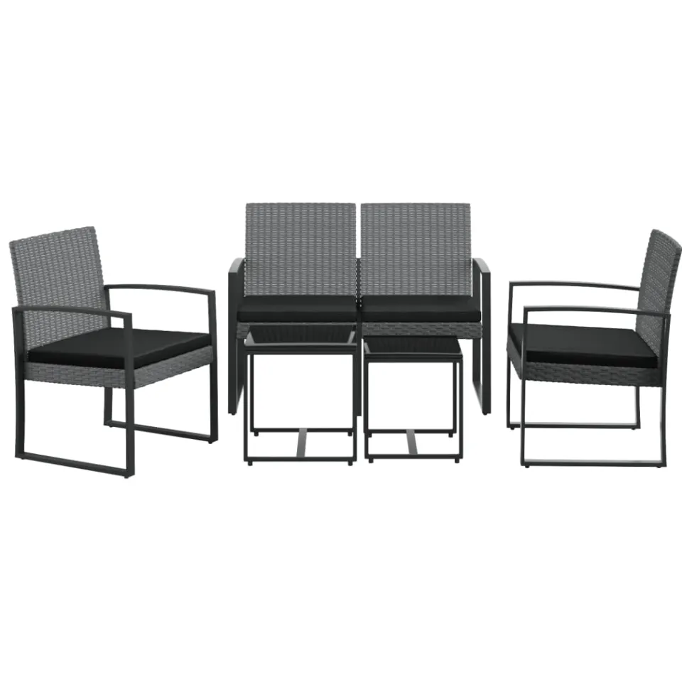 vidaXL 5-delige Tuinset met kussens polypropeen rattan donkergrijs