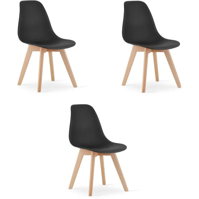 LEOBERT Set van 3 Eetkamerstoelen KITO – Zwart – Beuken Poten – Kuipstoel met Kunststof Zitting – Tijdloos Design, Functioneel en Duurzaam, Geschikt voor Woonkamer, Eetkamer en Kantoor