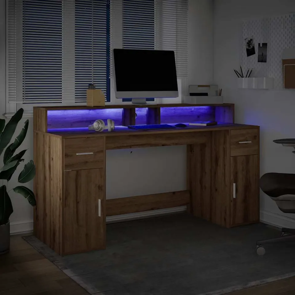 vidaXL Bureau Artisanaal eiken 160 x 55 x 91 cm Bewerkt hout, foto 4